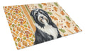Black Bearded Collie Heirloom Fall Cutting Board Tempered Glass Kitchen Cutting Surface, Heat Resistant Chopping, Non-Slip Feet, Food Prep & Serving