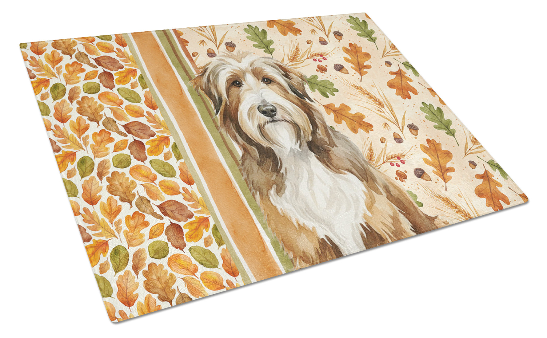 Brown Bearded Collie Heirloom Fall Cutting Board Tempered Glass Kitchen Cutting Surface, Heat Resistant Chopping, Non-Slip Feet, Food Prep & Serving