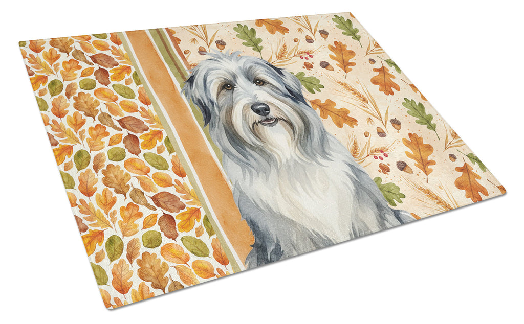 Bearded Collie Heirloom Fall Cutting Board Tempered Glass Kitchen Cutting Surface, Heat Resistant Chopping, Non-Slip Feet, Food Prep & Serving