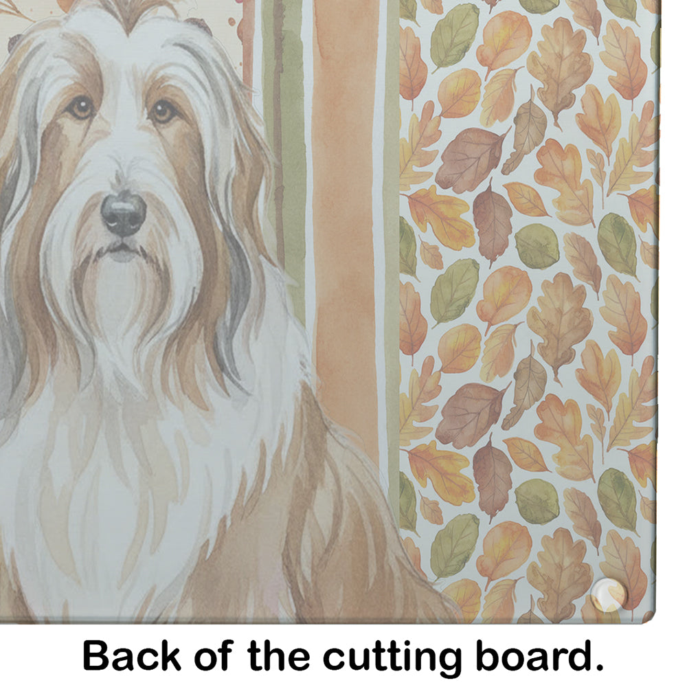 Fawn Bearded Collie Heirloom Fall Cutting Board Tempered Glass Kitchen Cutting Surface, Heat Resistant Chopping, Non-Slip Feet, Food Prep & Serving