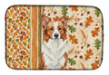 Red and White Border Collie Heirloom Fall Dish Drying Mat Absorbent Dish Drying Mat Pad for Kitchen Counter Dish Drainer Mat for Countertop, 14 x 21", Multicolor