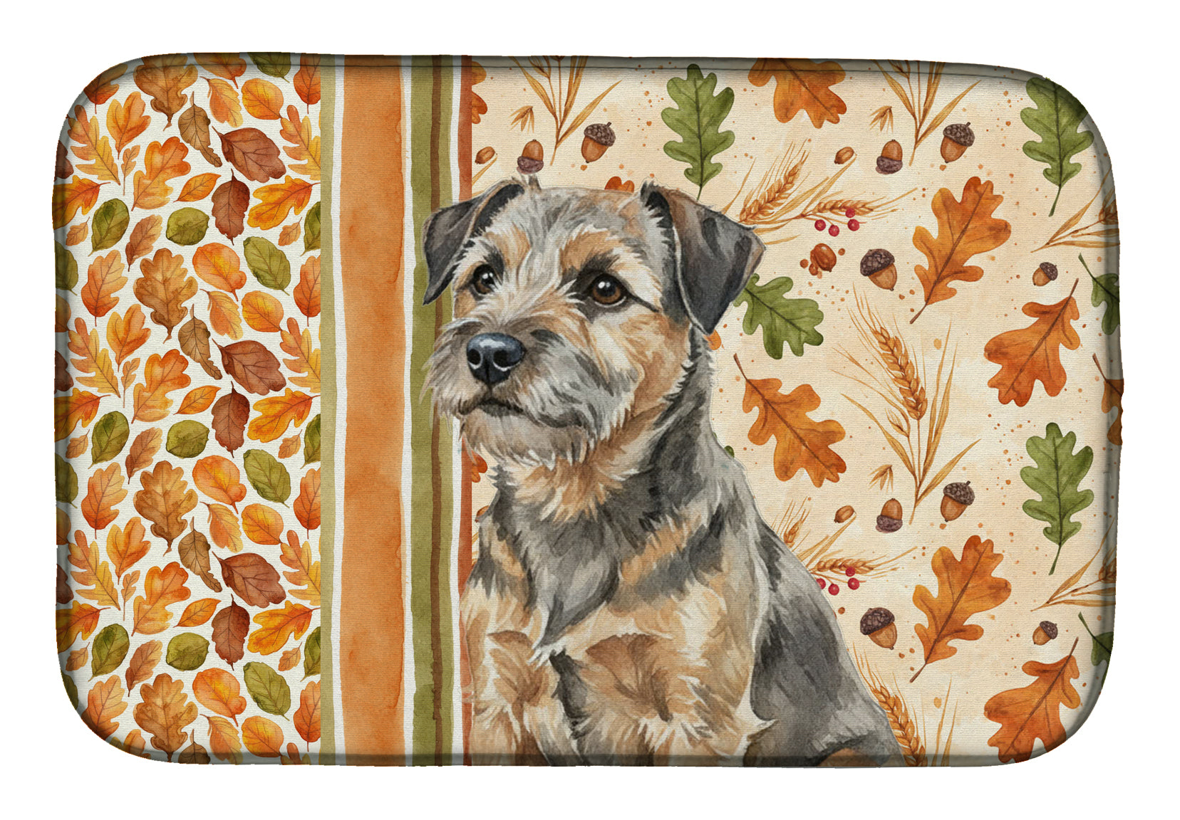Grizzle and Tan Border Terrier Heirloom Fall Dish Drying Mat Absorbent Dish Drying Mat Pad for Kitchen Counter Dish Drainer Mat for Countertop, 14 x 21", Multicolor