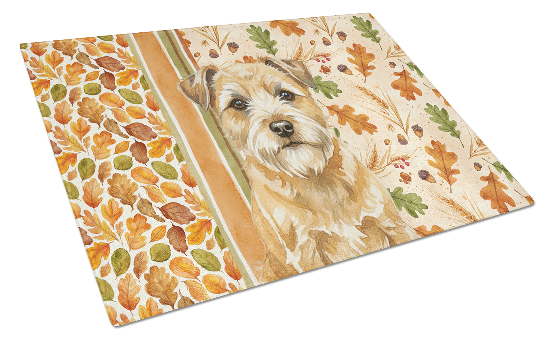 Wheaten Border Terrier Heirloom Fall Cutting Board Tempered Glass Kitchen Cutting Surface, Heat Resistant Chopping, Non-Slip Feet, Food Prep & Serving