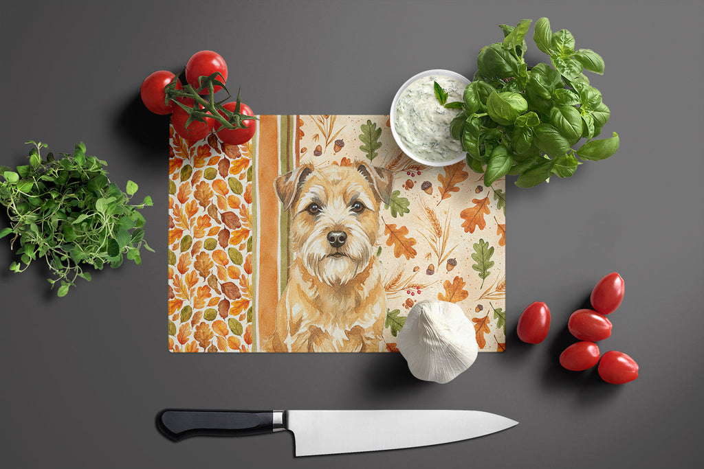 Wheaten Border Terrier Heirloom Fall Cutting Board Tempered Glass Kitchen Cutting Surface, Heat Resistant Chopping, Non-Slip Feet, Food Prep & Serving