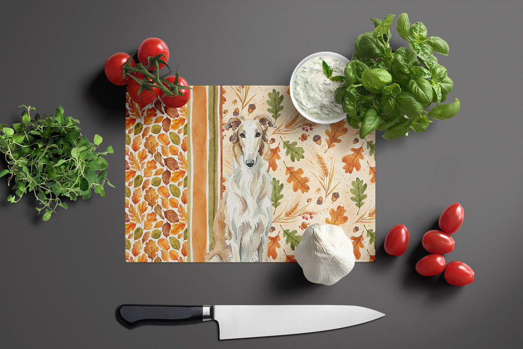 Borzoi Heirloom Fall Cutting Board Tempered Glass Kitchen Cutting Surface, Heat Resistant Chopping, Non-Slip Feet, Food Prep & Serving