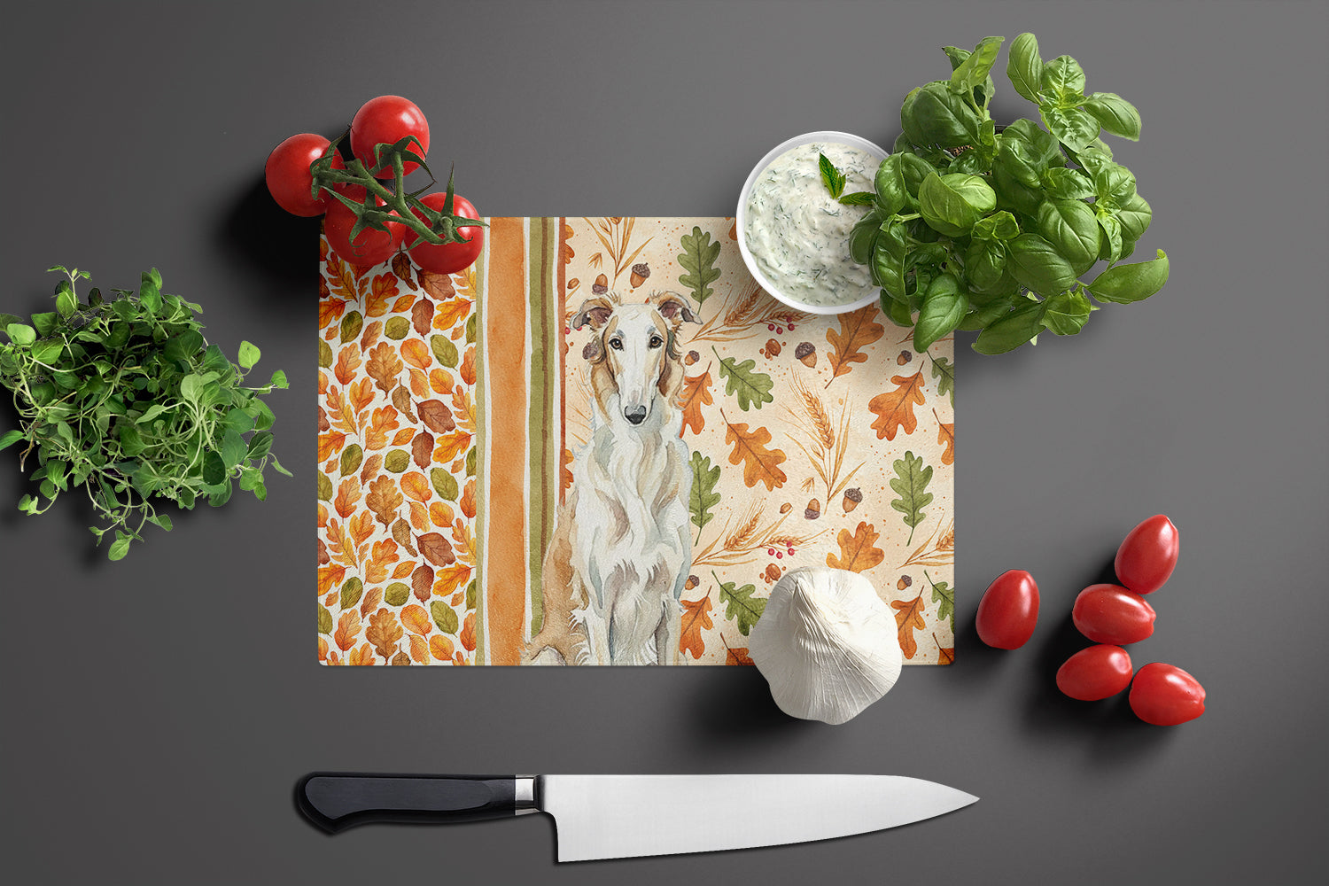 Borzoi Heirloom Fall Cutting Board Tempered Glass Kitchen Cutting Surface, Heat Resistant Chopping, Non-Slip Feet, Food Prep & Serving