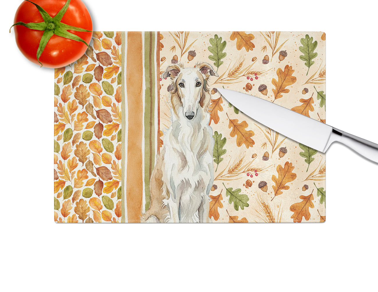 Borzoi Heirloom Fall Cutting Board Tempered Glass Kitchen Cutting Surface, Heat Resistant Chopping, Non-Slip Feet, Food Prep & Serving