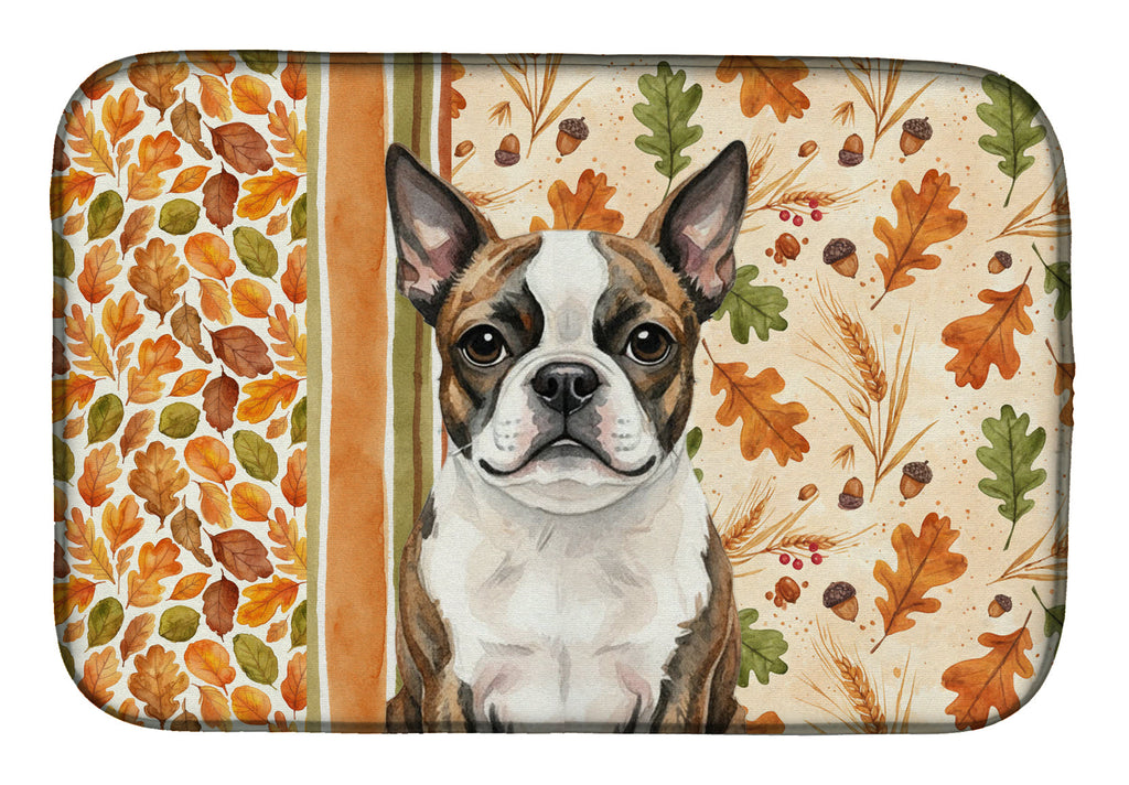 Brindle Boston Terrier Heirloom Fall Dish Drying Mat Absorbent Dish Drying Mat Pad for Kitchen Counter Dish Drainer Mat for Countertop, 14 x 21", Multicolor