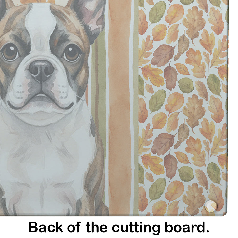 Brindle Boston Terrier Heirloom Fall Cutting Board Tempered Glass Kitchen Cutting Surface, Heat Resistant Chopping, Non-Slip Feet, Food Prep & Serving