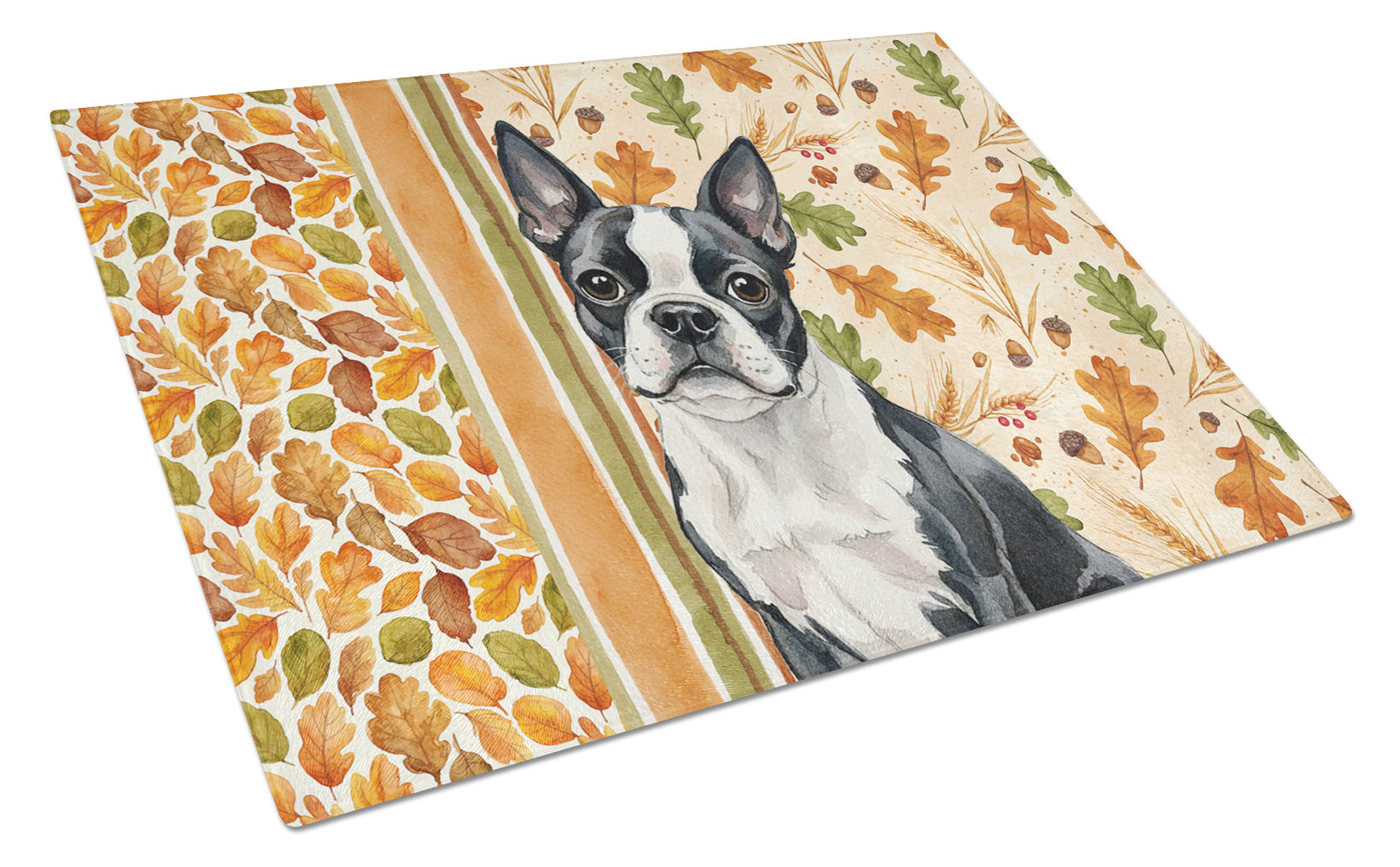 Boston Terrier Heirloom Fall Cutting Board Tempered Glass Kitchen Cutting Surface, Heat Resistant Chopping, Non-Slip Feet, Food Prep & Serving