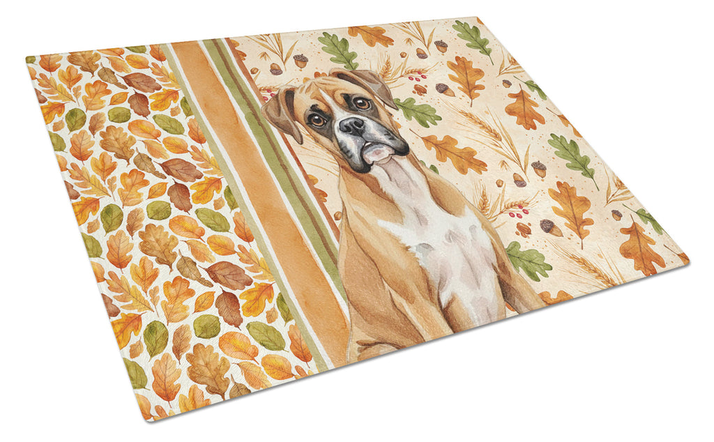 Boxer Heirloom Fall Cutting Board Tempered Glass Kitchen Cutting Surface, Heat Resistant Chopping, Non-Slip Feet, Food Prep & Serving