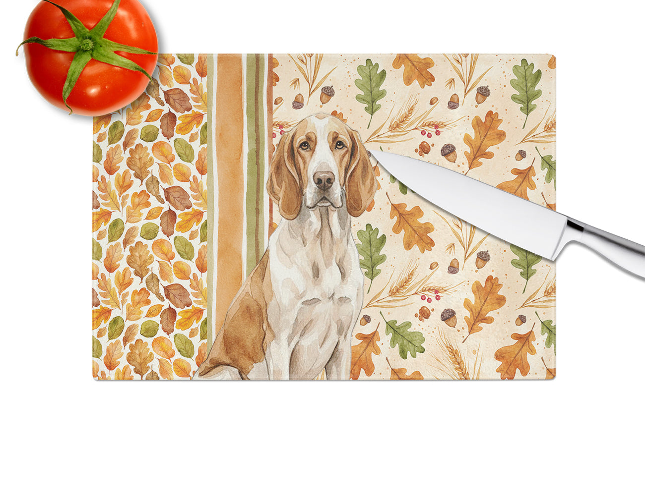 Bracco Italiano Heirloom Fall Cutting Board Tempered Glass Kitchen Cutting Surface, Heat Resistant Chopping, Non-Slip Feet, Food Prep & Serving