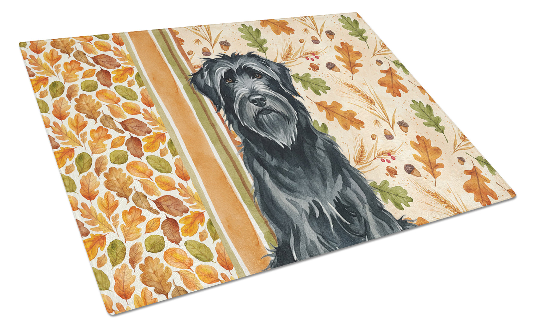 Black Briard Heirloom Fall Cutting Board Tempered Glass Kitchen Cutting Surface, Heat Resistant Chopping, Non-Slip Feet, Food Prep & Serving