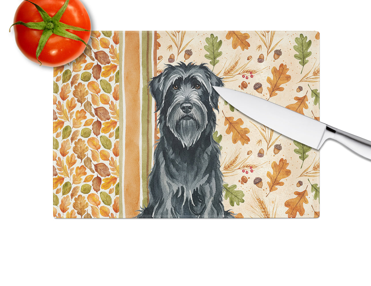 Black Briard Heirloom Fall Cutting Board Tempered Glass Kitchen Cutting Surface, Heat Resistant Chopping, Non-Slip Feet, Food Prep & Serving