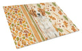 Orange and White Brittany Heirloom Fall Cutting Board Tempered Glass Kitchen Cutting Surface, Heat Resistant Chopping, Non-Slip Feet, Food Prep & Serving