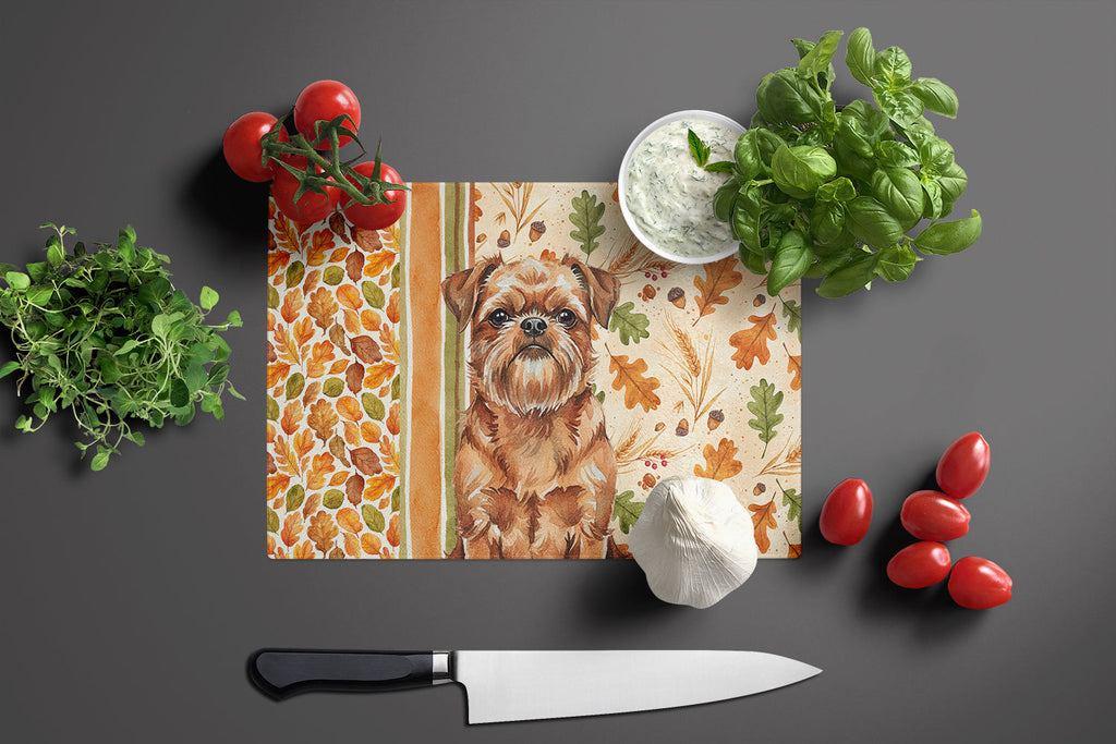 Red Brussels Griffon Heirloom Fall Cutting Board Tempered Glass Kitchen Cutting Surface, Heat Resistant Chopping, Non-Slip Feet, Food Prep & Serving