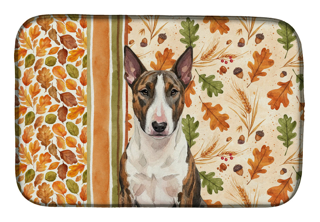 Brindle and White Bull Terrier Heirloom Fall Dish Drying Mat Absorbent Dish Drying Mat Pad for Kitchen Counter Dish Drainer Mat for Countertop, 14 x 21", Multicolor