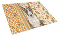 Brindle and White Bull Terrier Heirloom Fall Cutting Board Tempered Glass Kitchen Cutting Surface, Heat Resistant Chopping, Non-Slip Feet, Food Prep & Serving