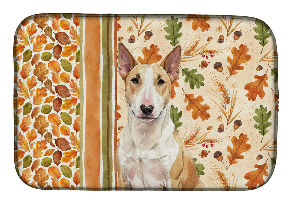 Fawn and White Bull Terrier Heirloom Fall Dish Drying Mat Absorbent Dish Drying Mat Pad for Kitchen Counter Dish Drainer Mat for Countertop, 14 x 21", Multicolor