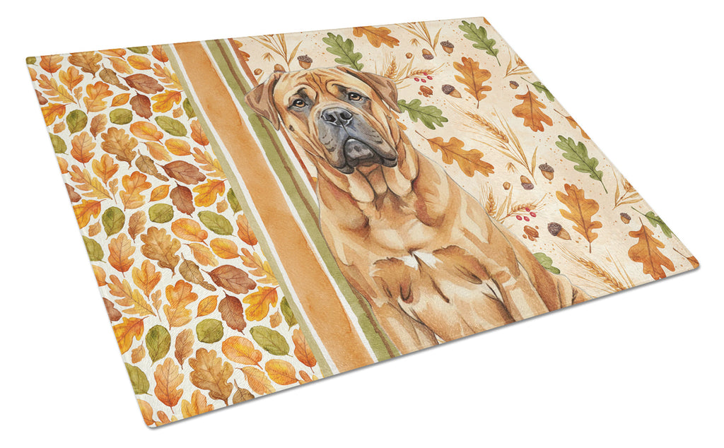 Red Bullmastiff Heirloom Fall Cutting Board Tempered Glass Kitchen Cutting Surface, Heat Resistant Chopping, Non-Slip Feet, Food Prep & Serving