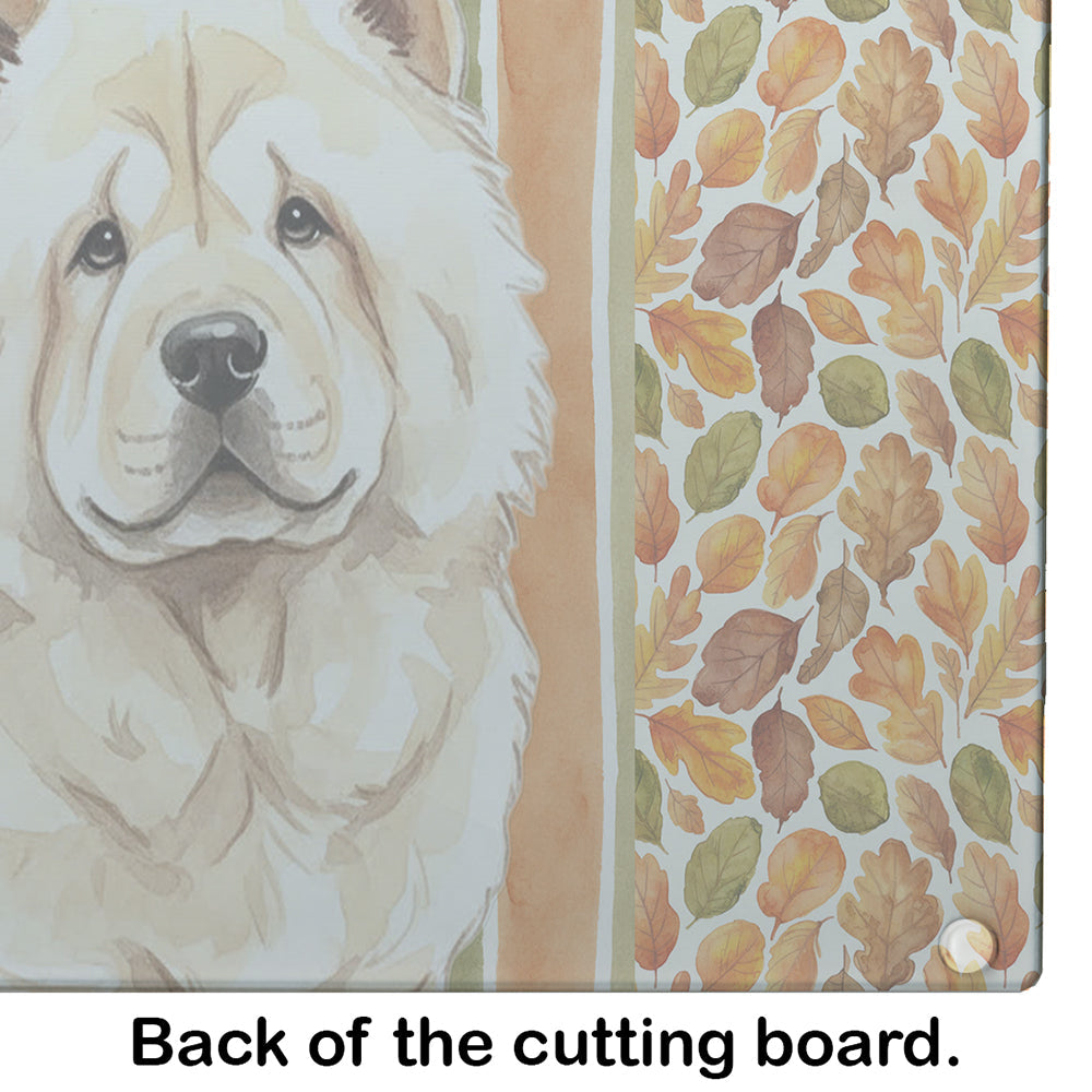 Cream Chow Chow Heirloom Fall Cutting Board Tempered Glass Kitchen Cutting Surface, Heat Resistant Chopping, Non-Slip Feet, Food Prep & Serving