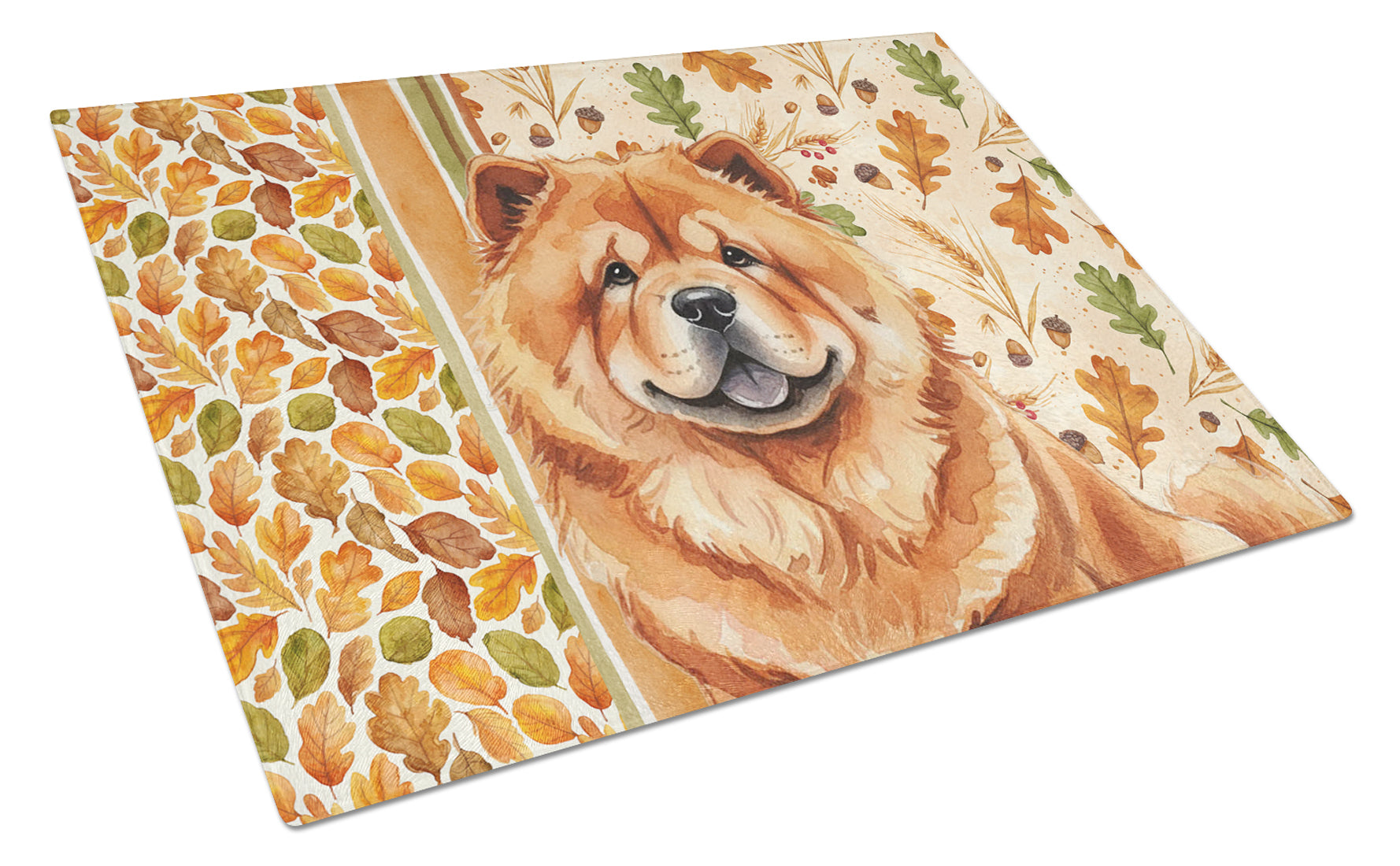 Red Chow Chow Heirloom Fall Cutting Board Tempered Glass Kitchen Cutting Surface, Heat Resistant Chopping, Non-Slip Feet, Food Prep & Serving