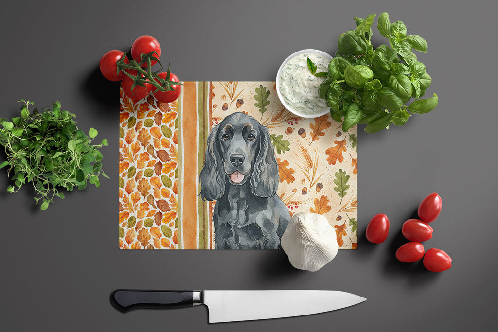Black Cocker Spaniel Heirloom Fall Cutting Board Tempered Glass Kitchen Cutting Surface, Heat Resistant Chopping, Non-Slip Feet, Food Prep & Serving