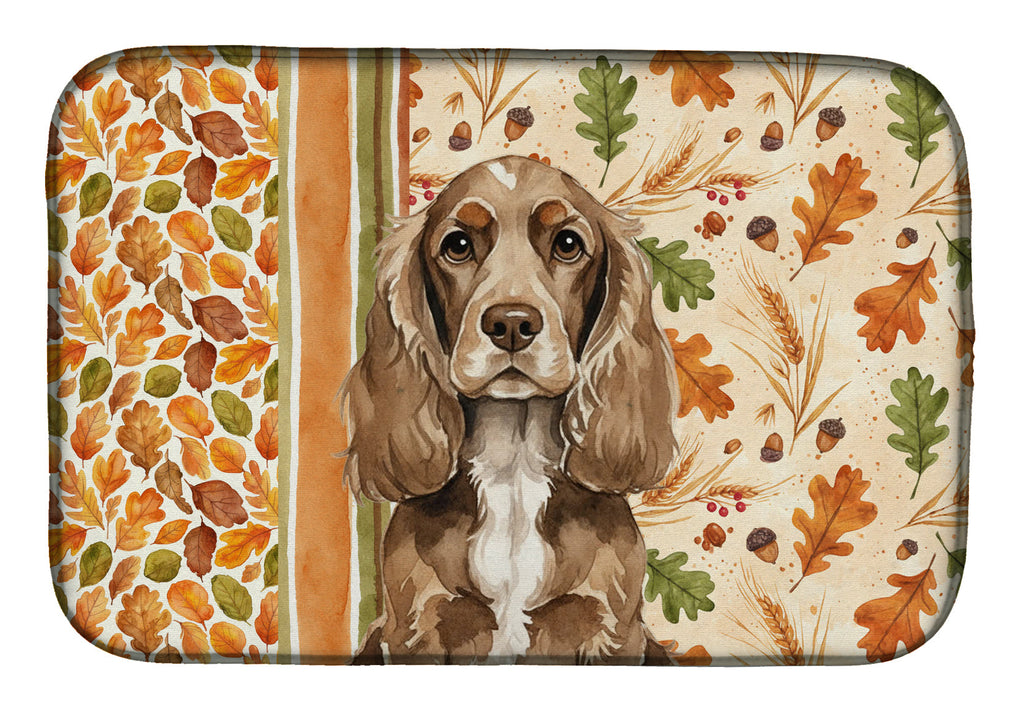 Chocolate Cocker Spaniel Heirloom Fall Dish Drying Mat Absorbent Dish Drying Mat Pad for Kitchen Counter Dish Drainer Mat for Countertop, 14 x 21", Multicolor