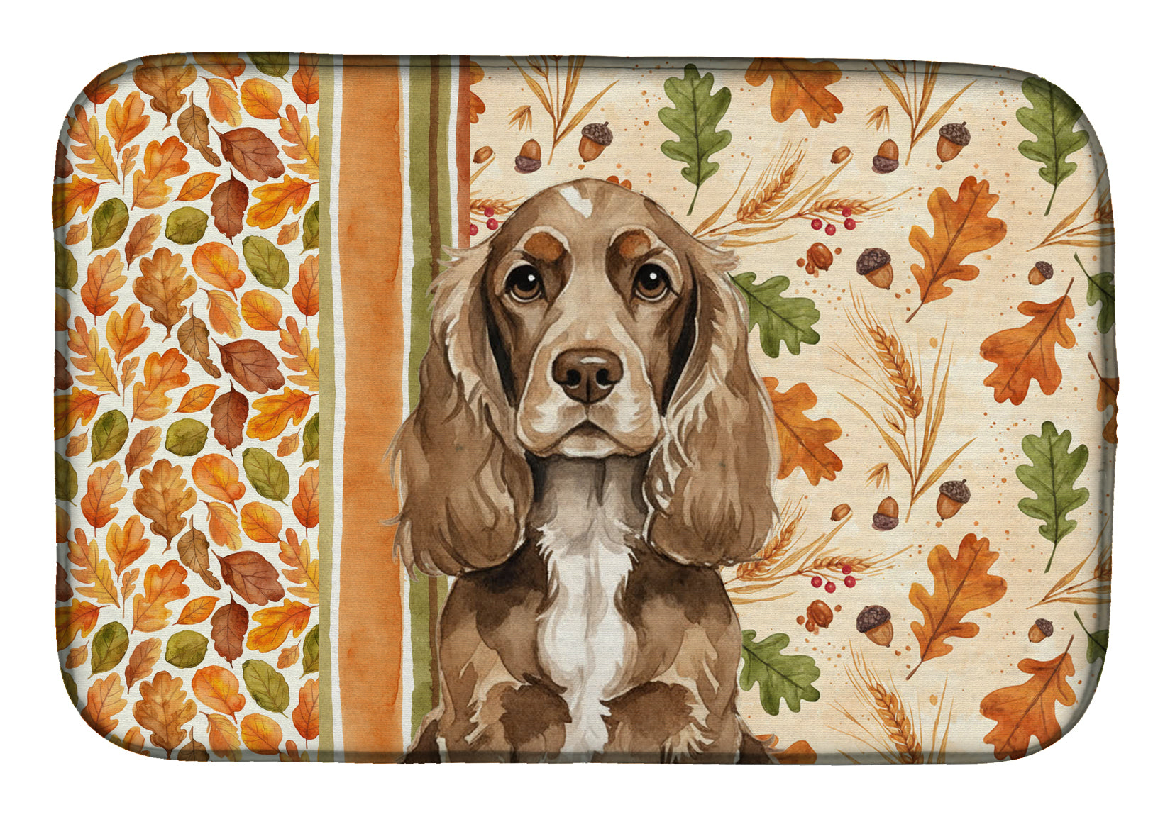 Chocolate Cocker Spaniel Heirloom Fall Dish Drying Mat Absorbent Dish Drying Mat Pad for Kitchen Counter Dish Drainer Mat for Countertop, 14 x 21", Multicolor