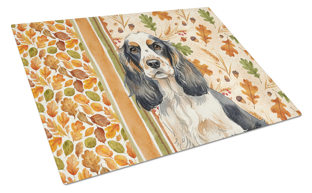 Parti Cocker Spaniel Heirloom Fall Cutting Board Tempered Glass Kitchen Cutting Surface, Heat Resistant Chopping, Non-Slip Feet, Food Prep & Serving