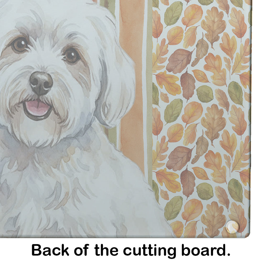 Coton de Tulear Heirloom Fall Cutting Board Tempered Glass Kitchen Cutting Surface, Heat Resistant Chopping, Non-Slip Feet, Food Prep & Serving