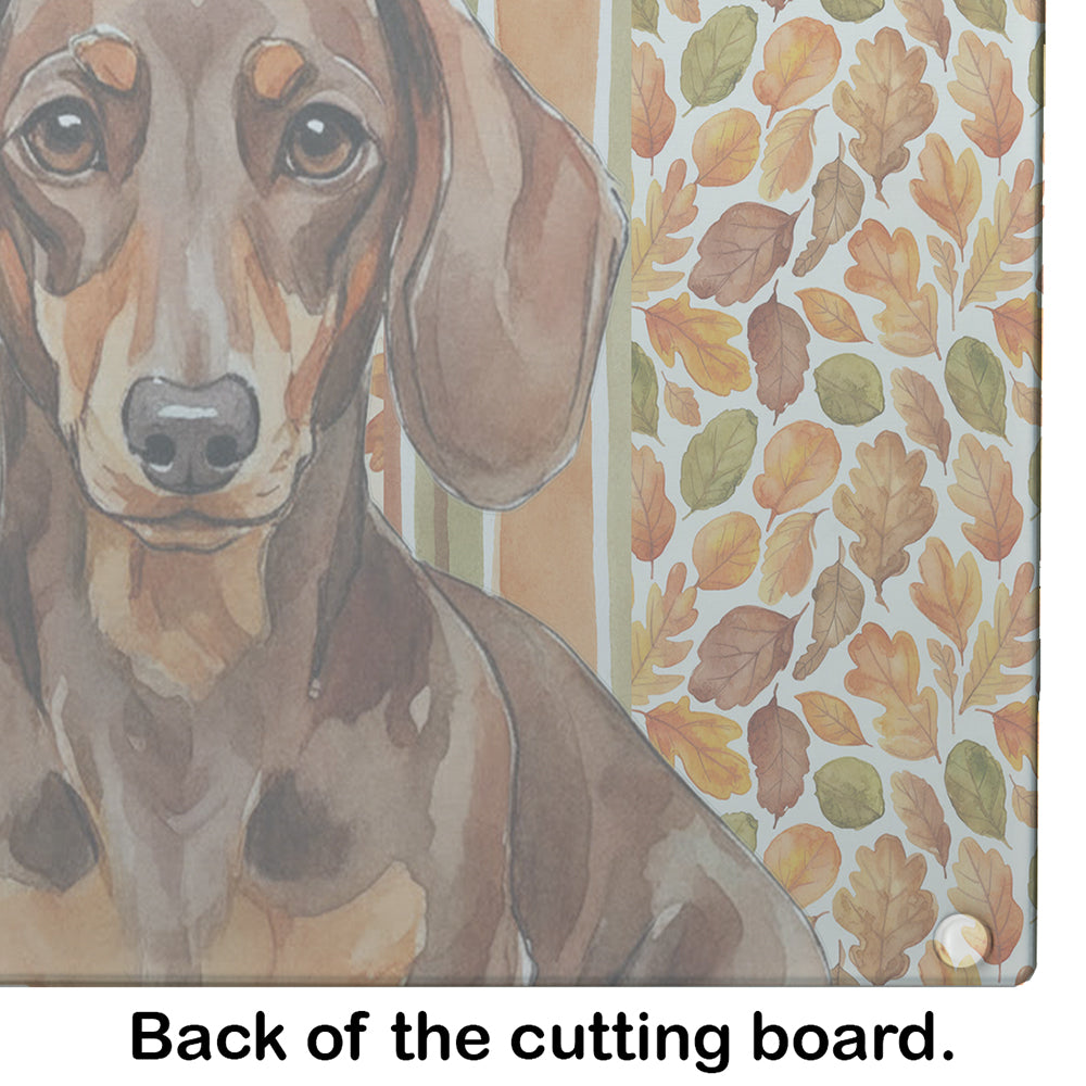Chocolate and Tan Dachshund Heirloom Fall Cutting Board Tempered Glass Kitchen Cutting Surface, Heat Resistant Chopping, Non-Slip Feet, Food Prep & Serving