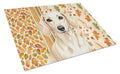 Cream Dachshund Heirloom Fall Cutting Board Tempered Glass Kitchen Cutting Surface, Heat Resistant Chopping, Non-Slip Feet, Food Prep & Serving