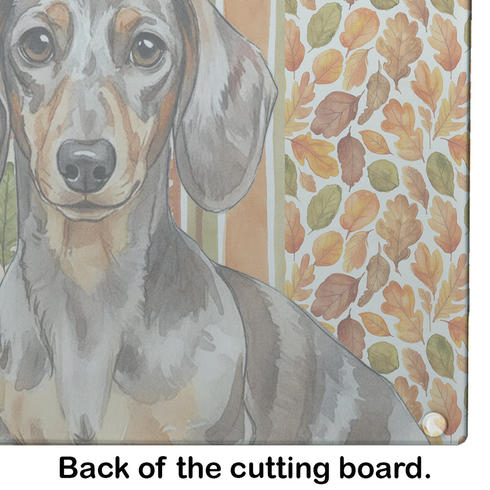 Dapple Dachshund Heirloom Fall Cutting Board Tempered Glass Kitchen Cutting Surface, Heat Resistant Chopping, Non-Slip Feet, Food Prep & Serving