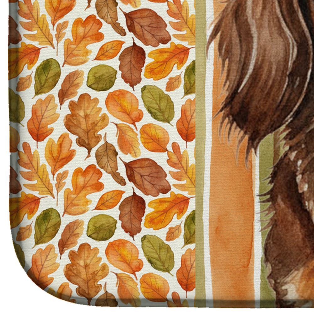 Longhaired Chocolate and Tan Dachshund Heirloom Fall Dish Drying Mat Absorbent Dish Drying Mat Pad for Kitchen Counter Dish Drainer Mat for Countertop, 14 x 21", Multicolor
