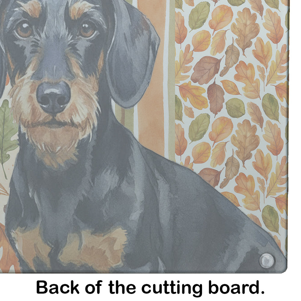 Wirehaired Black and Tan Dachshund Heirloom Fall Cutting Board Tempered Glass Kitchen Cutting Surface, Heat Resistant Chopping, Non-Slip Feet, Food Prep & Serving