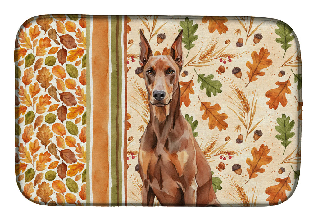 Red Doberman Pinscher Heirloom Fall Dish Drying Mat Absorbent Dish Drying Mat Pad for Kitchen Counter Dish Drainer Mat for Countertop, 14 x 21", Multicolor