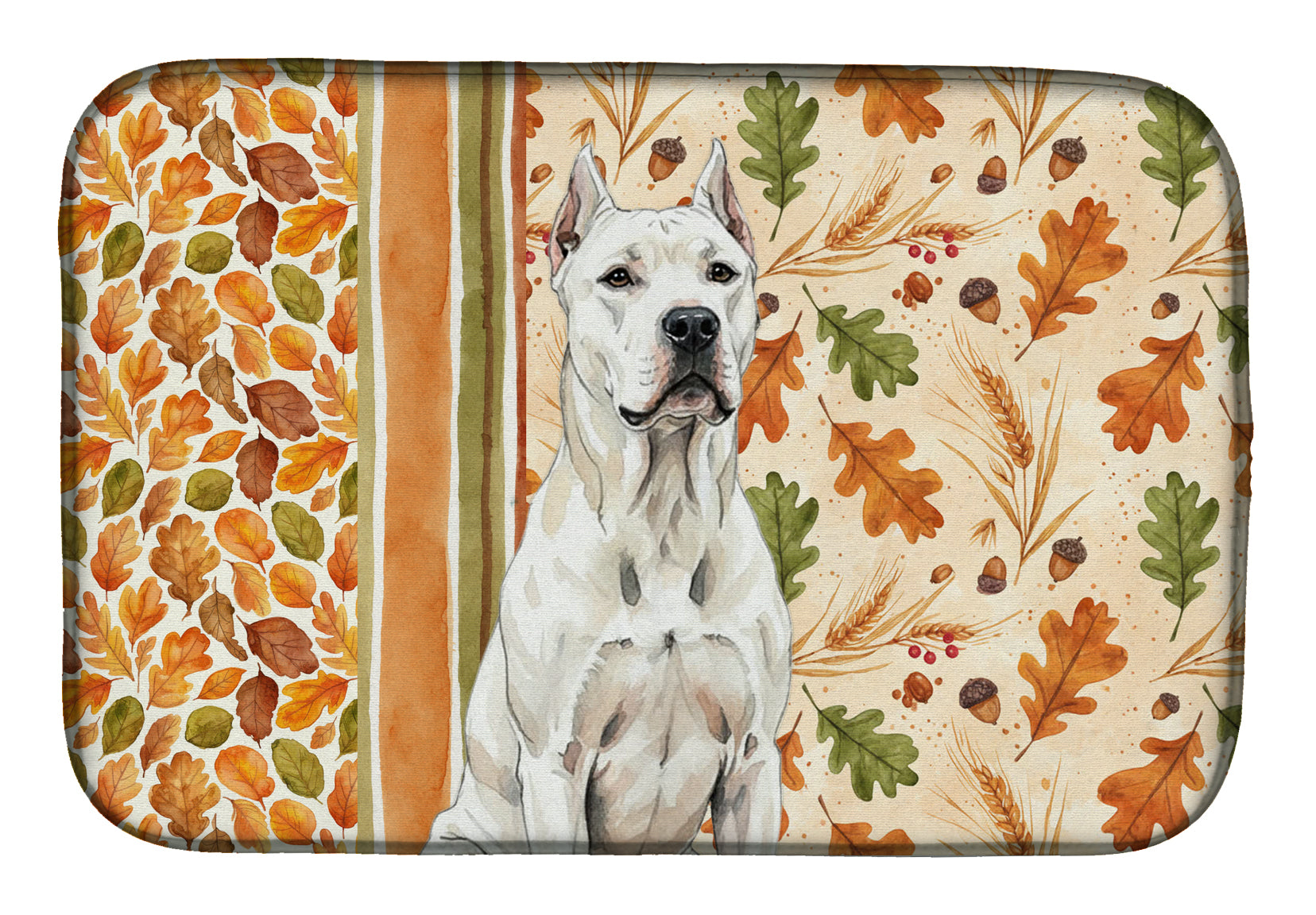 Dogo Argentino Heirloom Fall Dish Drying Mat Absorbent Dish Drying Mat Pad for Kitchen Counter Dish Drainer Mat for Countertop, 14 x 21", Multicolor