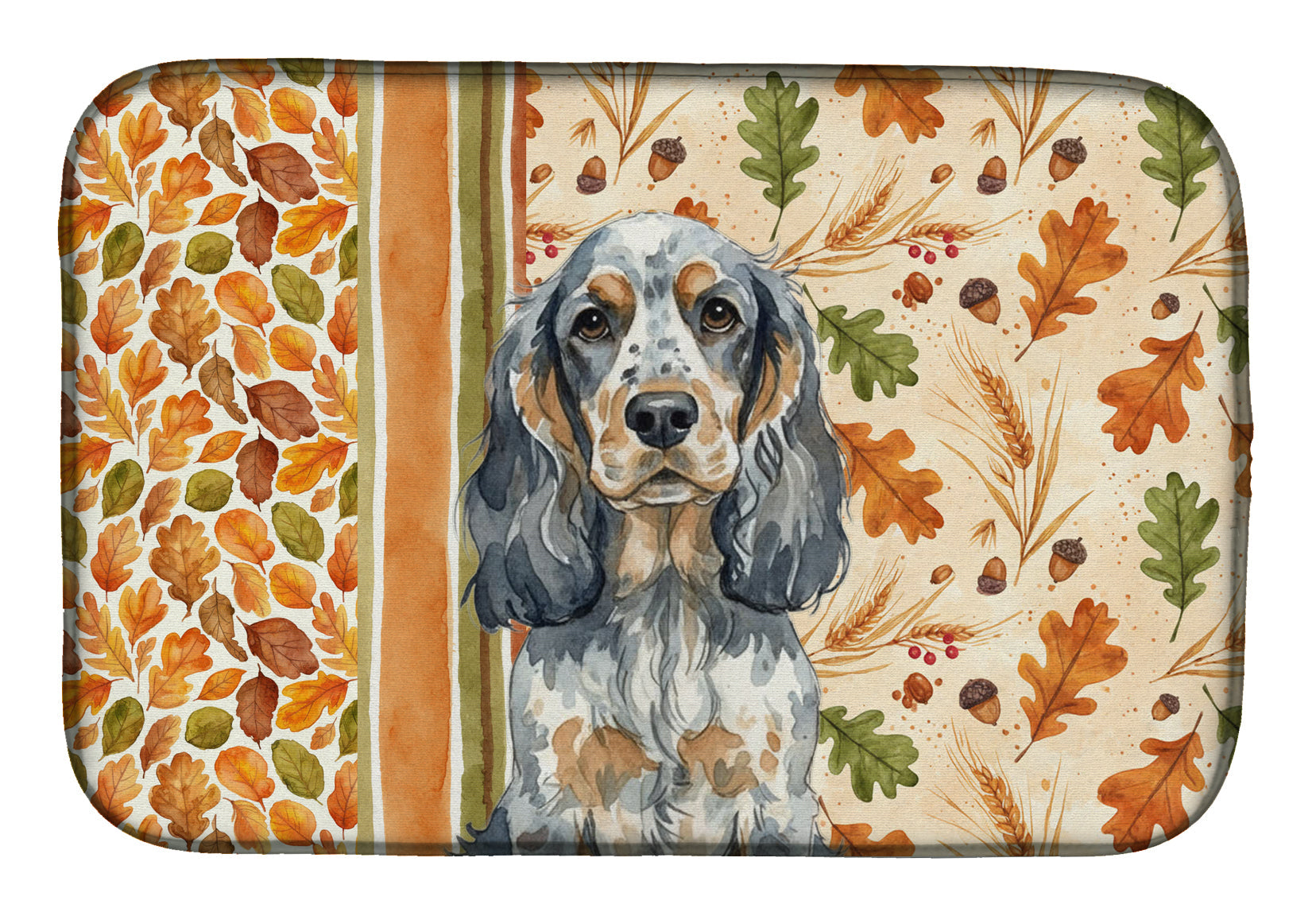 Blue Roan & Tan English Cocker Spaniel Heirloom Fall Dish Drying Mat Absorbent Dish Drying Mat Pad for Kitchen Counter Dish Drainer Mat for Countertop, 14 x 21", Multicolor