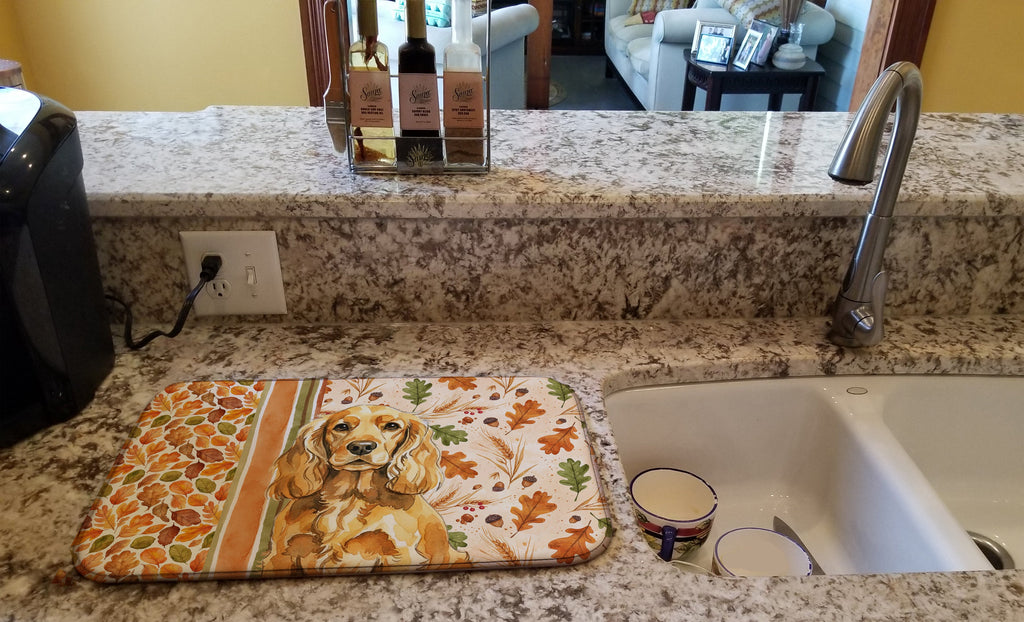 Golden English Cocker Spaniel Heirloom Fall Dish Drying Mat Absorbent Dish Drying Mat Pad for Kitchen Counter Dish Drainer Mat for Countertop, 14 x 21", Multicolor