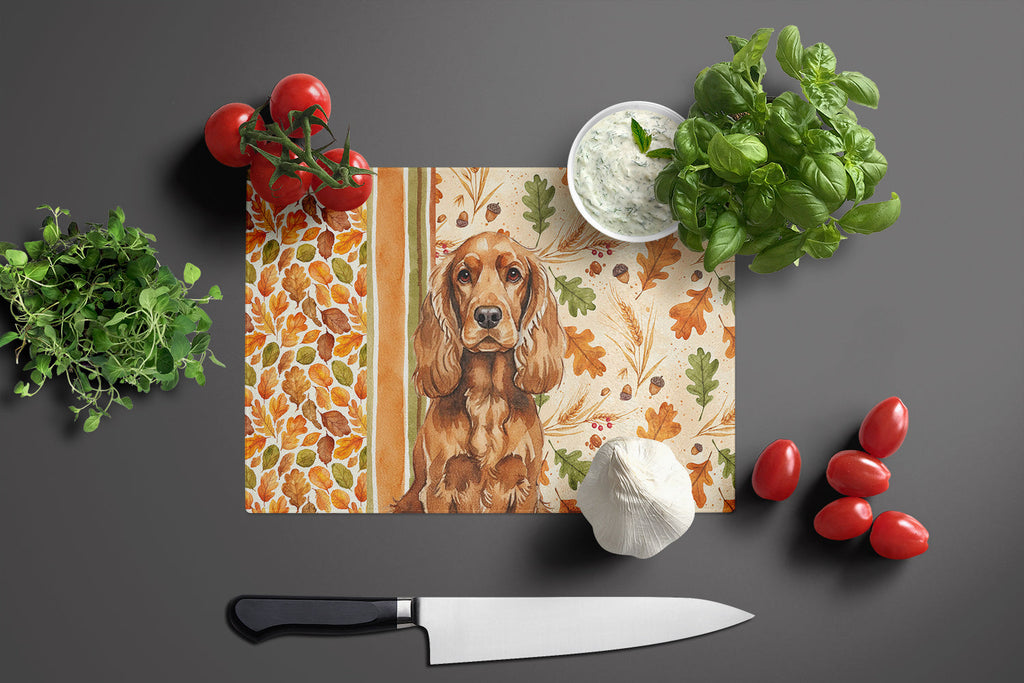 Red English Cocker Spaniel Heirloom Fall Cutting Board Tempered Glass Kitchen Cutting Surface, Heat Resistant Chopping, Non-Slip Feet, Food Prep & Serving