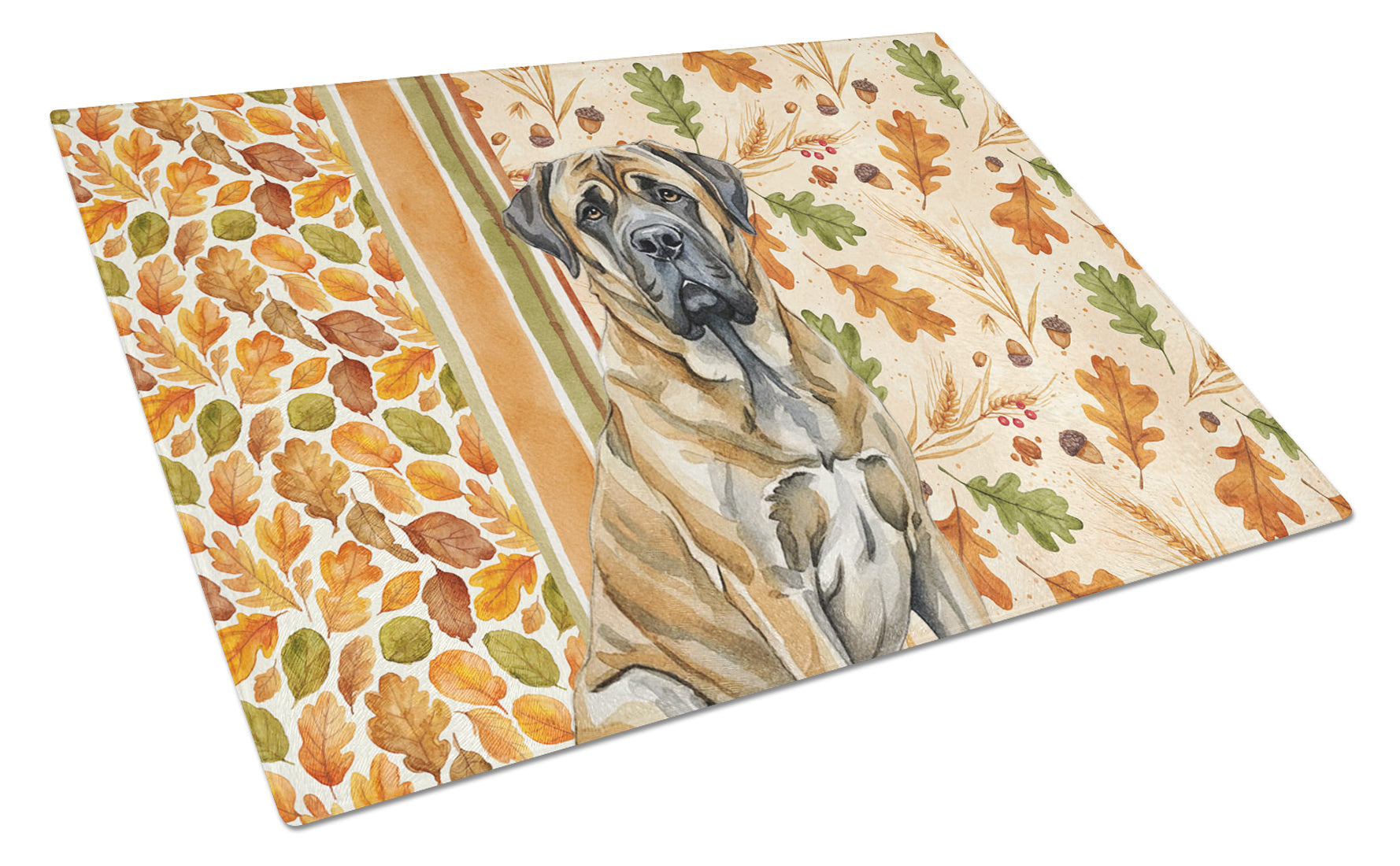 Brindle English Mastiff Heirloom Fall Cutting Board Tempered Glass Kitchen Cutting Surface, Heat Resistant Chopping, Non-Slip Feet, Food Prep & Serving