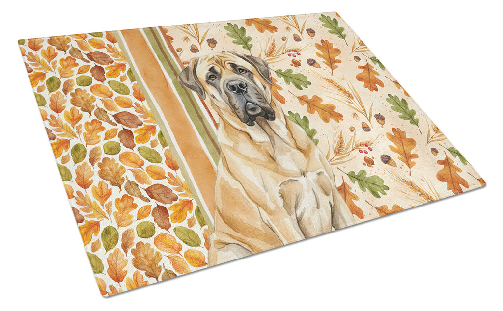 Fawn English Mastiff Heirloom Fall Cutting Board Tempered Glass Kitchen Cutting Surface, Heat Resistant Chopping, Non-Slip Feet, Food Prep & Serving