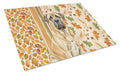 Fawn English Mastiff Heirloom Fall Cutting Board Tempered Glass Kitchen Cutting Surface, Heat Resistant Chopping, Non-Slip Feet, Food Prep & Serving