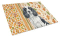 Black and White English Springer Spaniel Heirloom Fall Cutting Board Tempered Glass Kitchen Cutting Surface, Heat Resistant Chopping, Non-Slip Feet, Food Prep & Serving