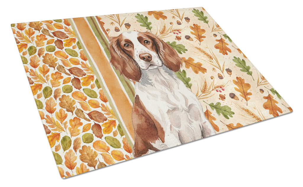 Liver and White English Springer Spaniel Heirloom Fall Cutting Board Tempered Glass Kitchen Cutting Surface, Heat Resistant Chopping, Non-Slip Feet, Food Prep & Serving