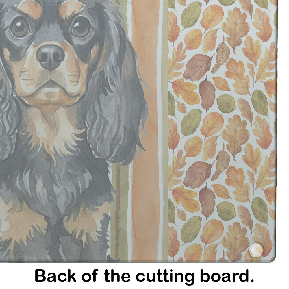 Black and Tan English Toy Spaniel Heirloom Fall Cutting Board Tempered Glass Kitchen Cutting Surface, Heat Resistant Chopping, Non-Slip Feet, Food Prep & Serving