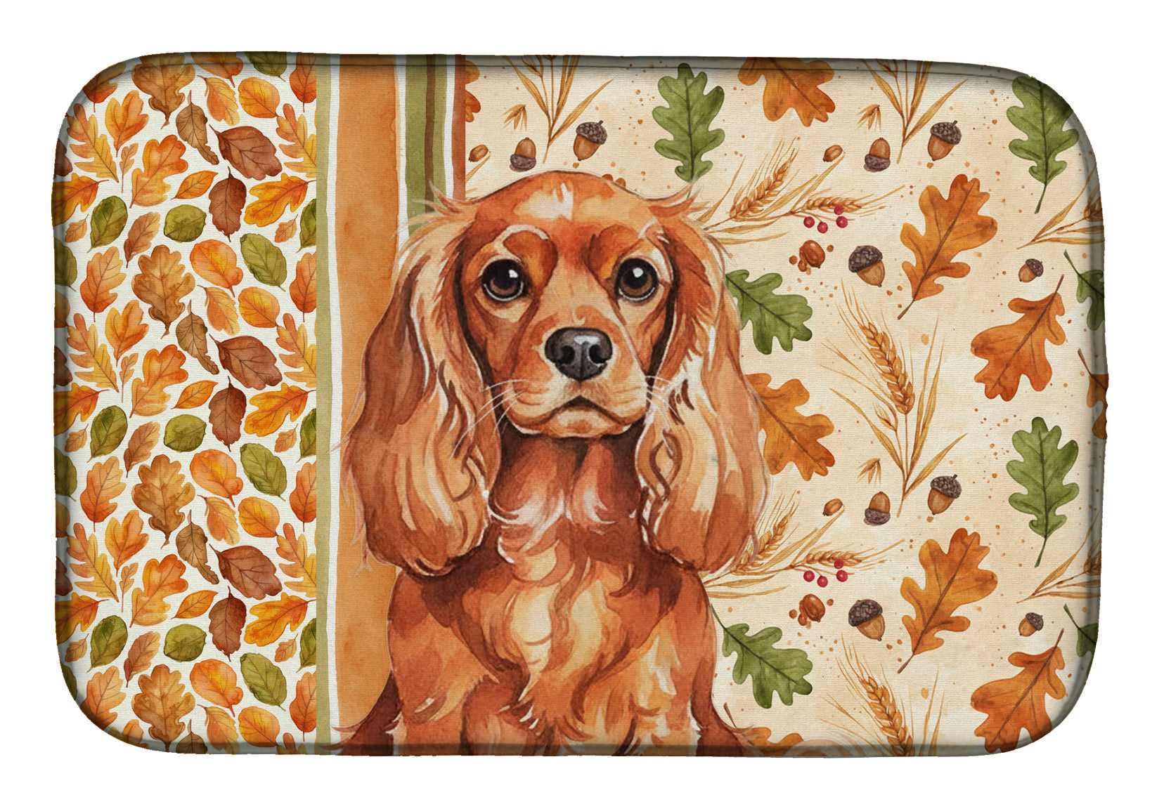 Ruby English Toy Spaniel Heirloom Fall Dish Drying Mat Absorbent Dish Drying Mat Pad for Kitchen Counter Dish Drainer Mat for Countertop, 14 x 21", Multicolor