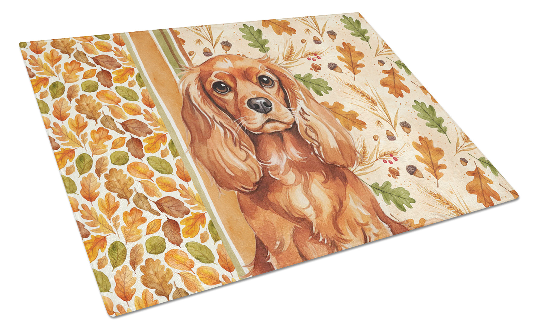 Ruby English Toy Spaniel Heirloom Fall Cutting Board Tempered Glass Kitchen Cutting Surface, Heat Resistant Chopping, Non-Slip Feet, Food Prep & Serving