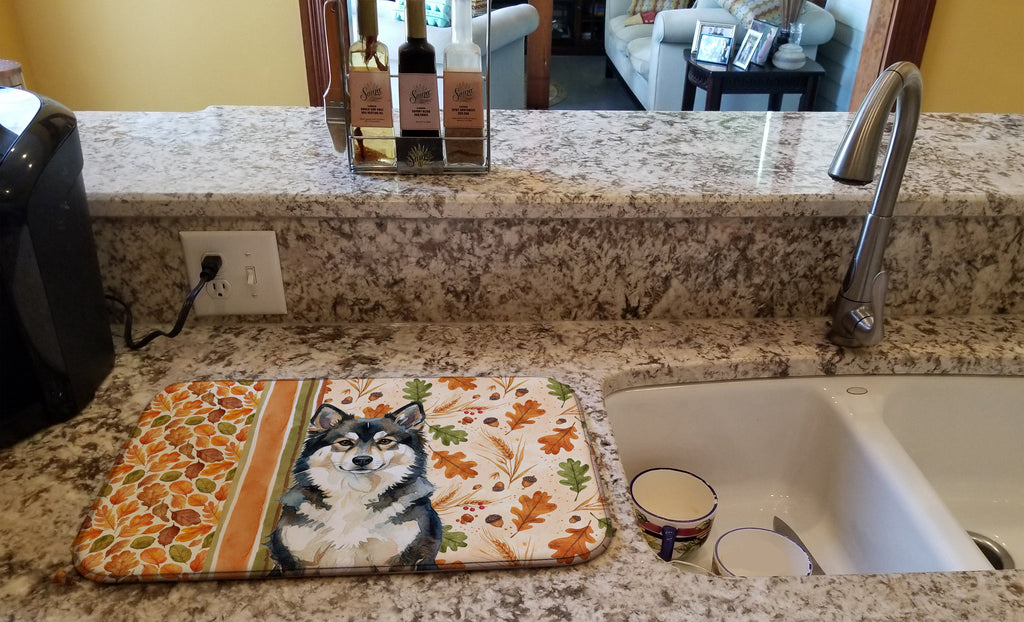 Finnish Lapphund Heirloom Fall Dish Drying Mat Absorbent Dish Drying Mat Pad for Kitchen Counter Dish Drainer Mat for Countertop, 14 x 21", Multicolor